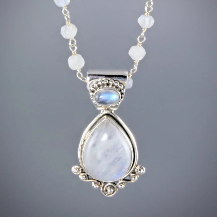 "Esther" - Rainbow Moonstone and Sterling Silver Necklace/Earrings/Set