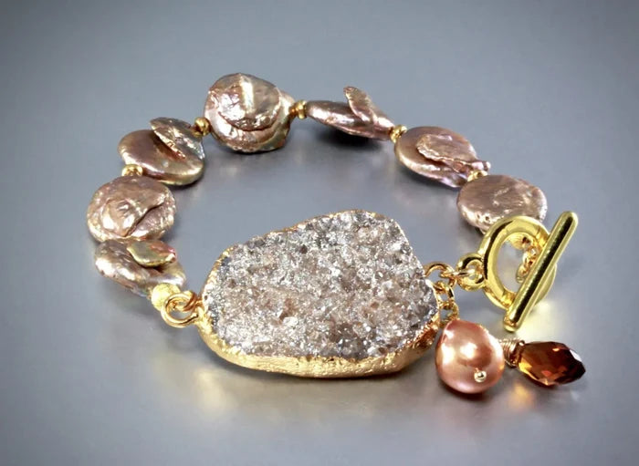 "Evelyn" - Drusy Agate and Pearl Bracelet