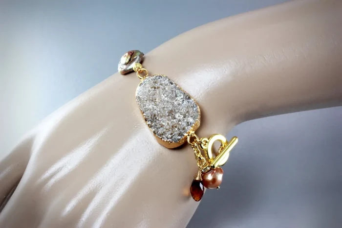 "Evelyn" - Drusy Agate and Pearl Bracelet