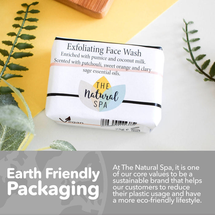 exfoliating face wash bar, solid face wash, plastic-free skincare, vegan