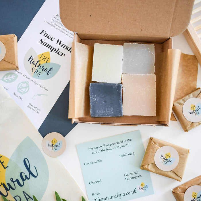 face wash sampler pack, gift set, solid face wash, plastic-free skincare, vegan, travel-sized