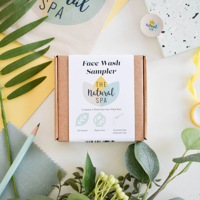 face wash sampler pack, gift set, solid face wash, plastic-free skincare, vegan, travel-sized
