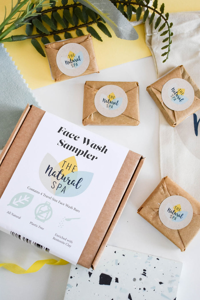 face wash sampler pack, gift set, solid face wash, plastic-free skincare, vegan, travel-sized