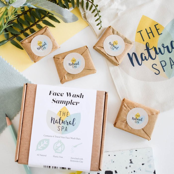 face wash sampler pack, gift set, solid face wash, plastic-free skincare, vegan, travel-sized