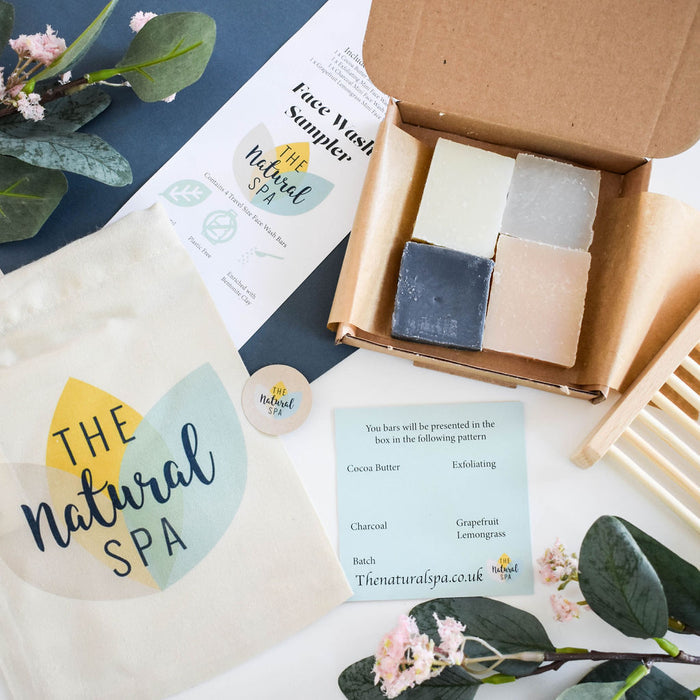 face wash sampler pack, gift set, solid face wash, plastic-free skincare, vegan, travel-sized