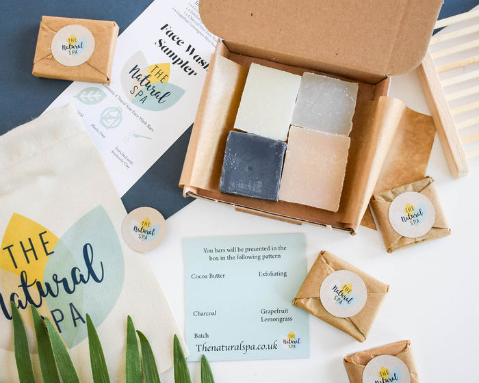 face wash sampler pack, gift set, solid face wash, plastic-free skincare, vegan, travel-sized