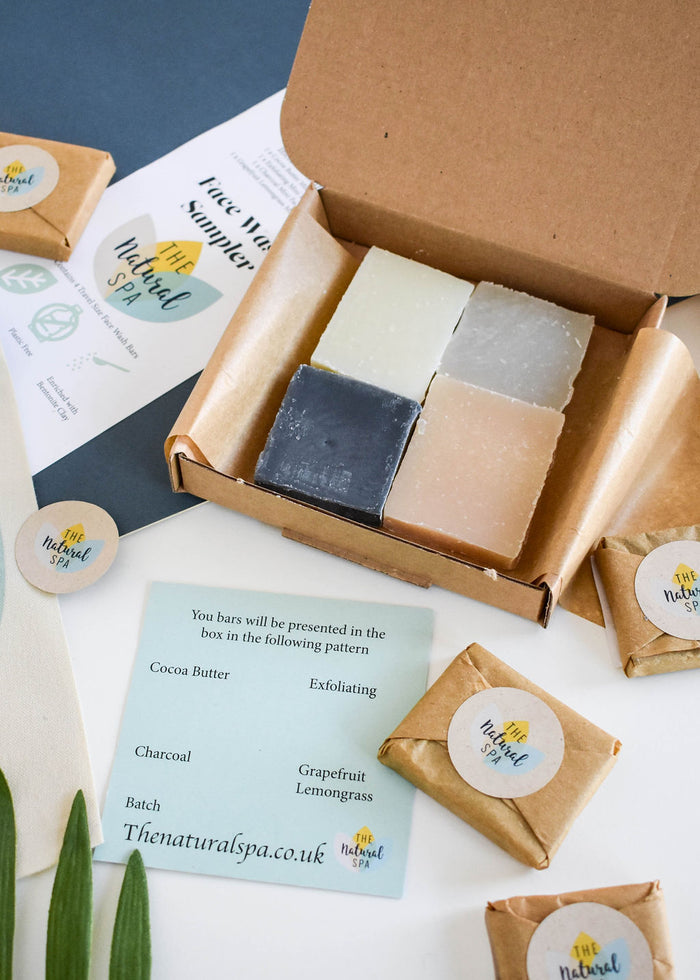 face wash sampler pack, gift set, solid face wash, plastic-free skincare, vegan, travel-sized