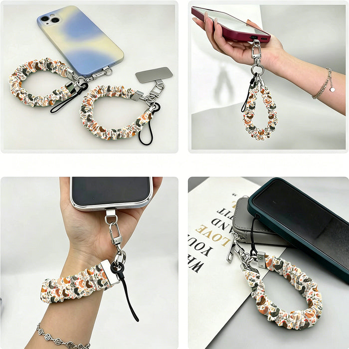 Fall Blooms autumn floral scrunchie phone wrist strap in orange and cream from Fancy Bands