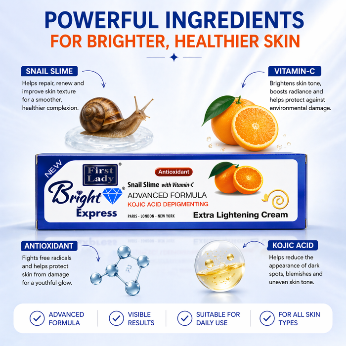 First Lady Bright Express Cream 50g | Vitamin C, Kojic Acid & Snail Mucin Brightening Face Cream for Glow & Even Skin Tone