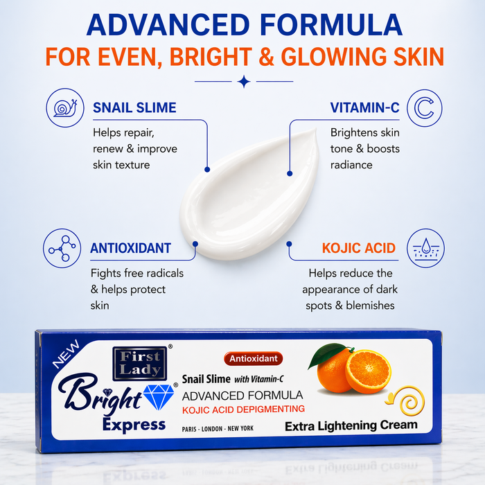 First Lady Bright Express Cream 50g | Vitamin C, Kojic Acid & Snail Mucin Brightening Face Cream for Glow & Even Skin Tone