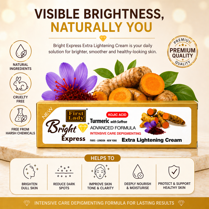 First Lady Bright Express Turmeric & Saffron Cream 50g | Kojic Acid, Vitamin C & E Brightening Face Cream for Glow & Even Skin Tone