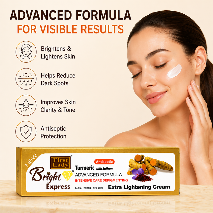 First Lady Bright Express Turmeric & Saffron Cream 50g | Kojic Acid, Vitamin C & E Brightening Face Cream for Glow & Even Skin Tone