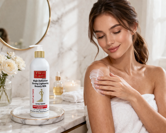 First Lady HD Skin Brightening Lotion 500ml – Kojic Acid, Vitamin C, Lactic Acid, Argan Oil | Glow Up & Glow Booster