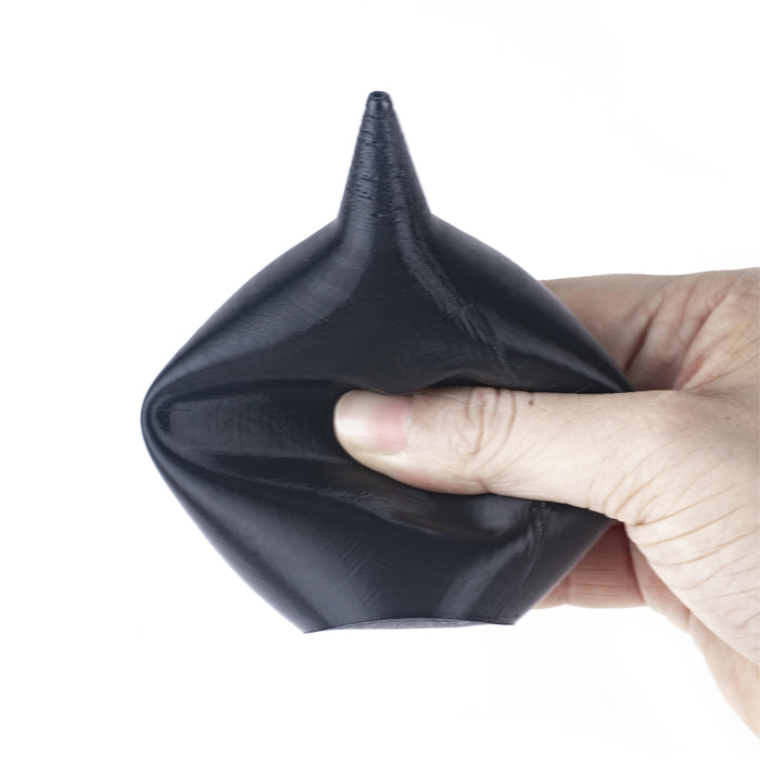 flexible TPU filament 85A black 3D printed soft vase being squeezed by hand showing flex