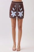 Floral Appliqué Front Slit Mini Skirt
