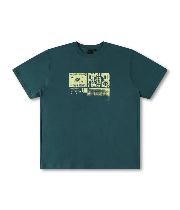 Former Fluster tee petrol 200GSM cotton with cracked front graphic
