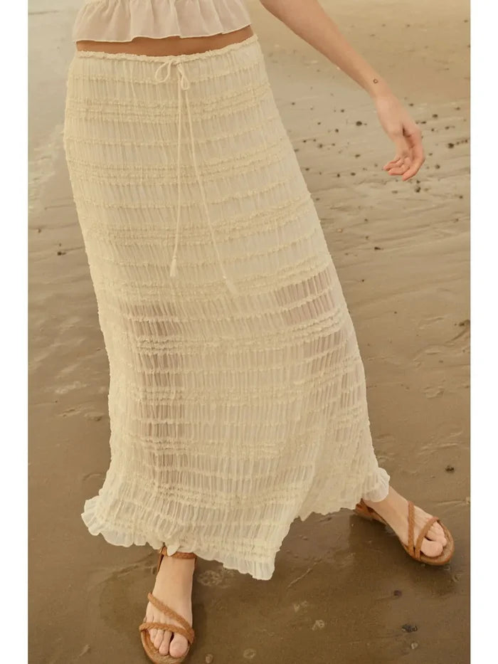 Gathered Tiered Ruffle Drawstring Maxi Skirt