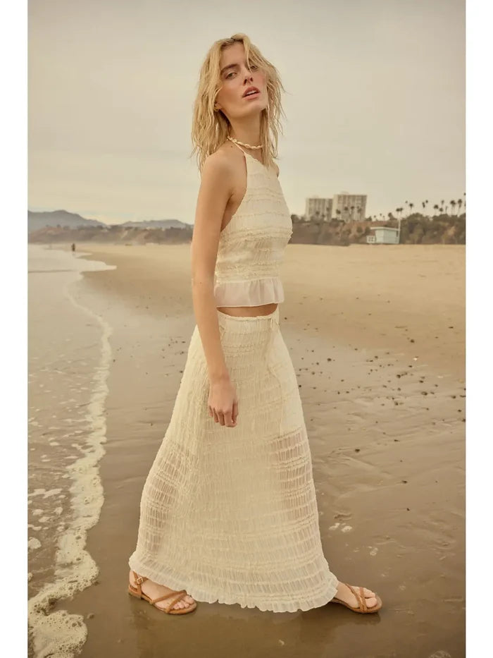 Gathered Tiered Ruffle Drawstring Maxi Skirt