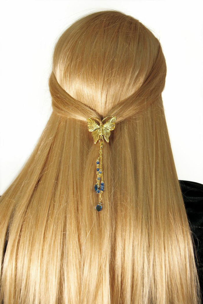 Gold Butterfly Hair Hook with Bead Charm – Elegant Ponytail Holder for Women