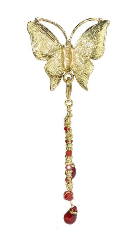 Gold Butterfly Hair Hook with Bead - Ponytail Holder for Women back view