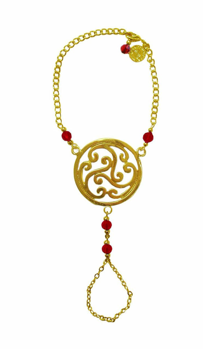 Gold Celtic Finger Bracelet – Adjustable Hand Chain with Unique Knot Design