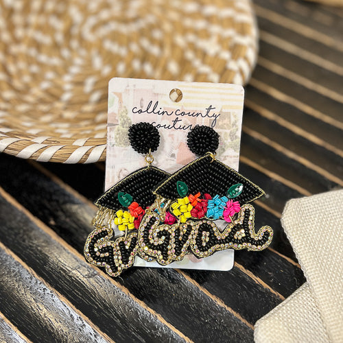Grad Cap Beaded Earrings