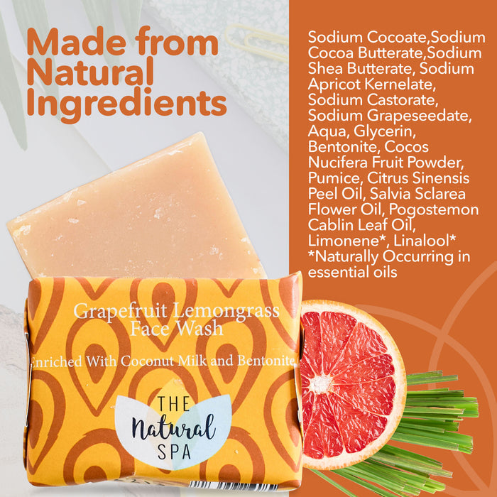 grapefruit lemongrass face wash bar, solid face wash, plastic-free skincare, vegan