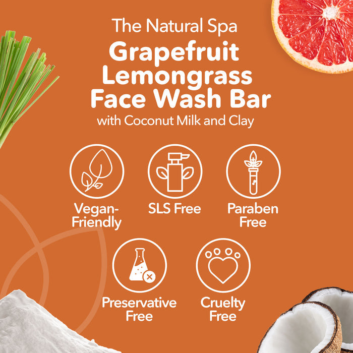 grapefruit lemongrass face wash bar, solid face wash, plastic-free skincare, vegan