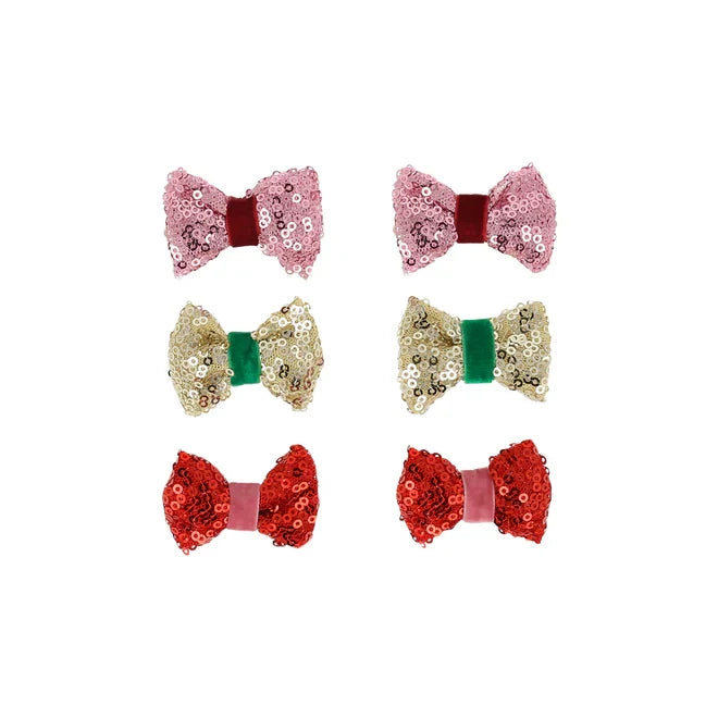 Meri Meri - Hair Clips - Sequin & Velvet Mini Bow - Pack Of 6