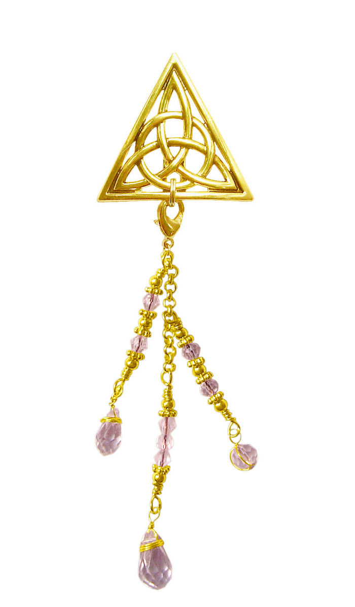 Gold Celtic Triangle Hair Hook with Bead - Ponytail Holder front view