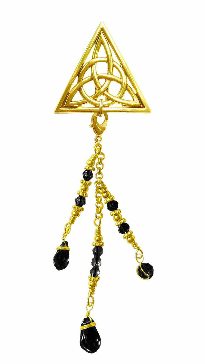 Gold Celtic Triangle Hair Hook with Bead - Ponytail Holder front view