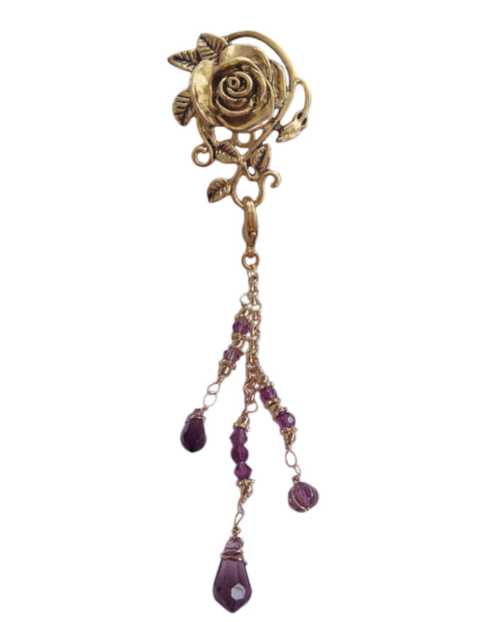 Hair Hook – Gold Rose with Bead Charm Ponytail Holder | Festival & Boho Hair Accessory by Medieval Metal