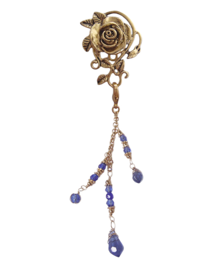 Hair Hook – Gold Rose with Bead Charm Ponytail Holder | Festival & Boho Hair Accessory by Medieval Metal