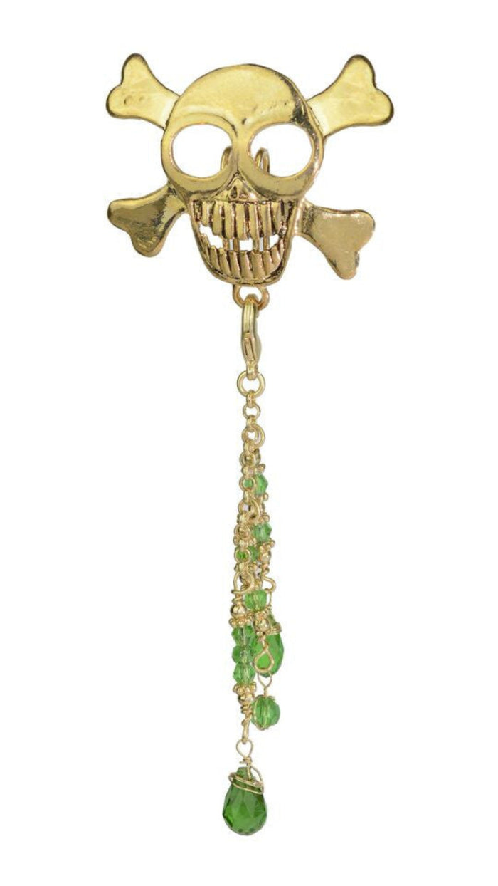 Hair Hook Gold Skull with Bead Charm Ponytail Holder front view