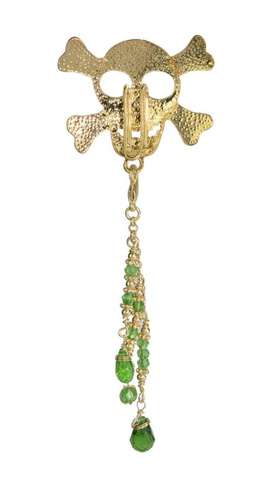 Hair Hook Gold Skull with Bead Charm Ponytail Holder front view