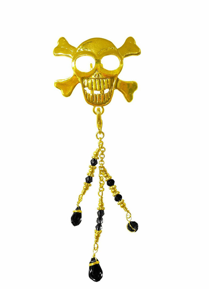 Hair Hook Gold Skull with Bead Charm Ponytail Holder front view
