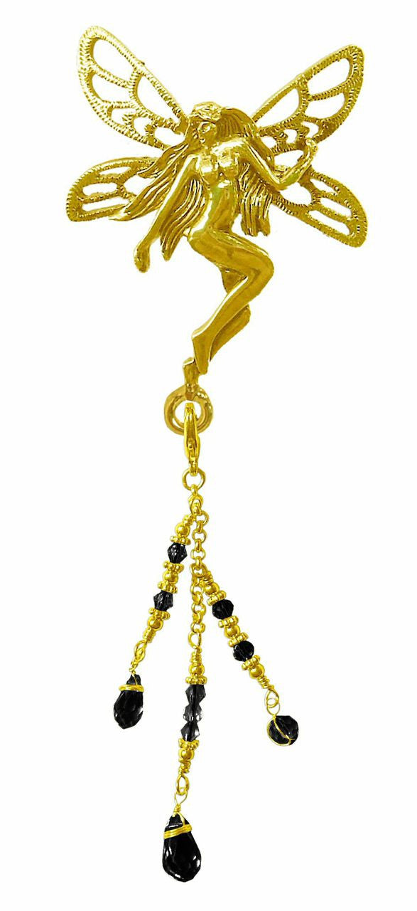 Hair Hook Gold Tinkerbell with Bead Charm Ponytail Holder front view