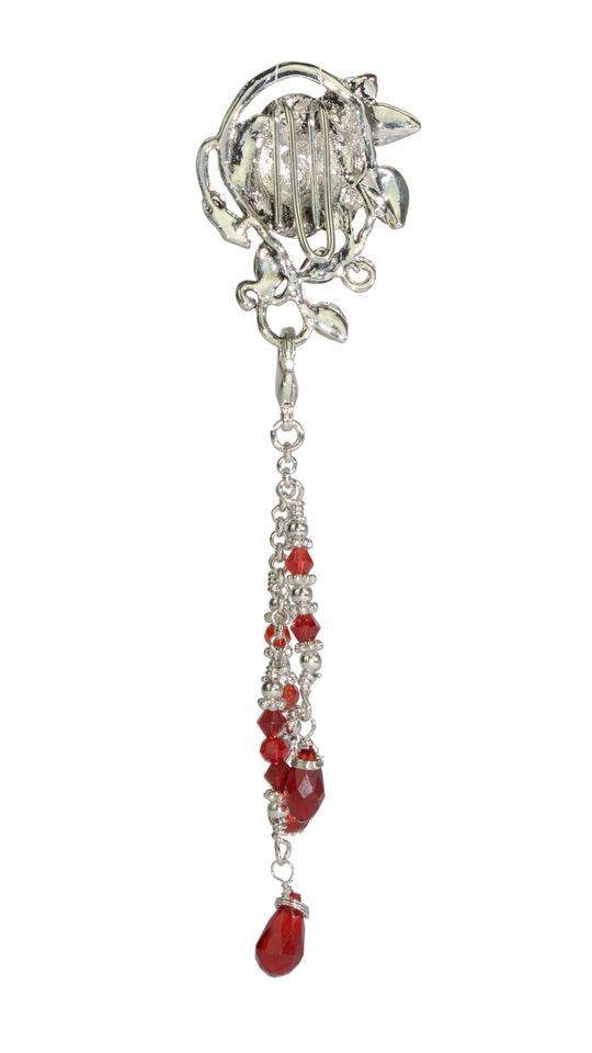 Hair Hook Silver Rose with Bead Charm Ponytail Holder back view