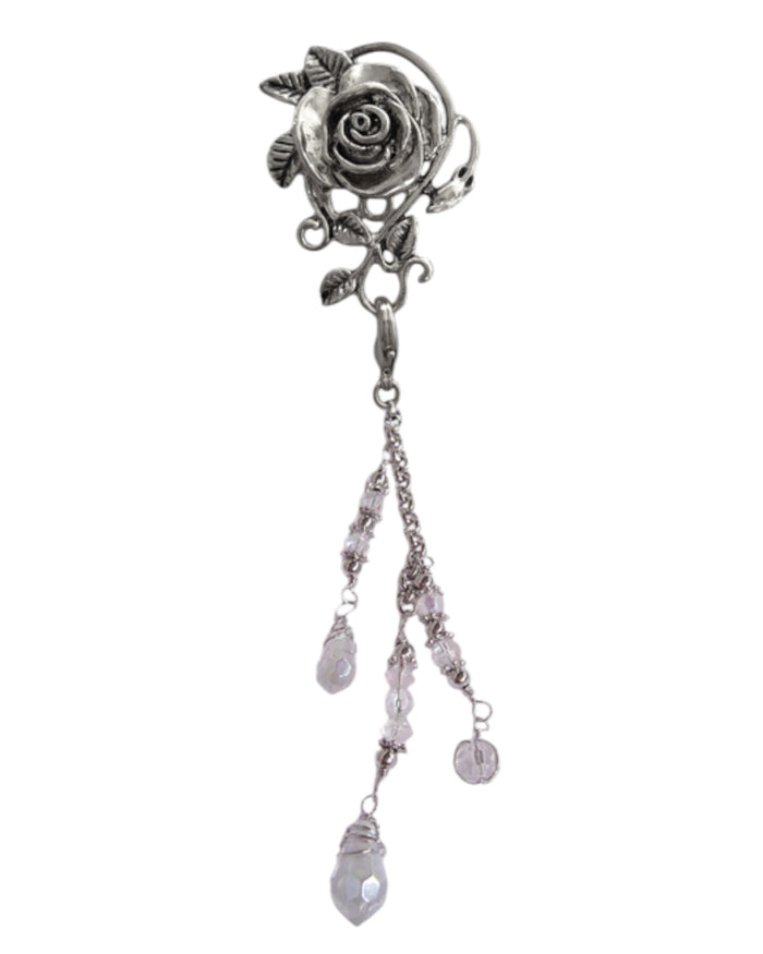 Hair Hook – Silver Rose with Bead Charm Ponytail Holder | Festival & Boho Hair Accessory by Medieval Metal
