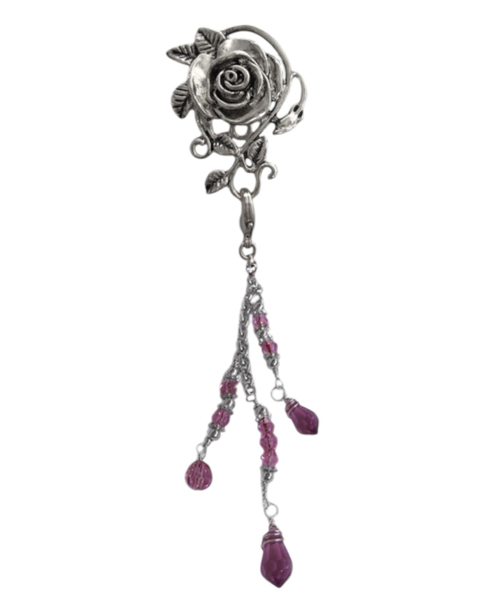 Hair Hook – Silver Rose with Bead Charm Ponytail Holder | Festival & Boho Hair Accessory by Medieval Metal