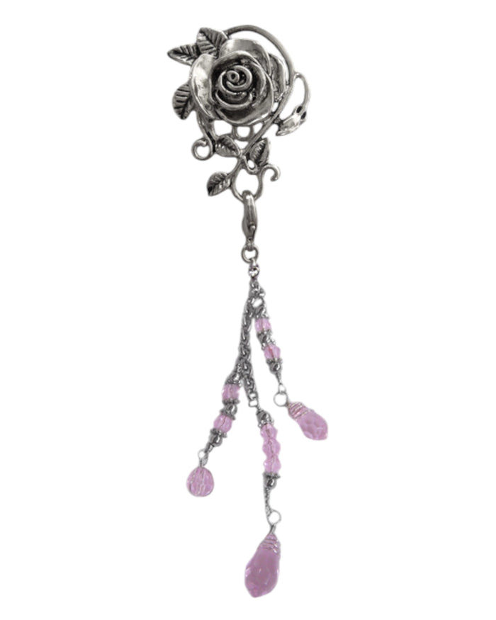 Hair Hook – Silver Rose with Bead Charm Ponytail Holder | Festival & Boho Hair Accessory by Medieval Metal