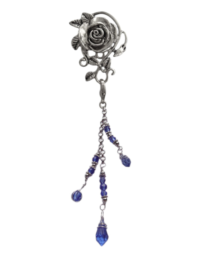 Hair Hook – Silver Rose with Bead Charm Ponytail Holder | Festival & Boho Hair Accessory by Medieval Metal