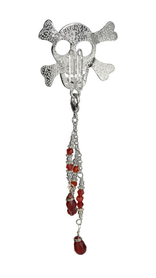 Hair Hook Silver Skull with Bead Charm Ponytail Holder back view