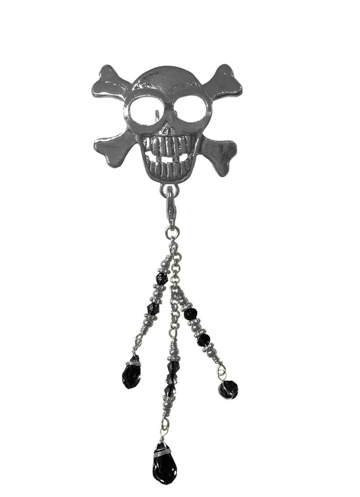Hair Hook Silver Skull with Bead Charm Ponytail Holder front view