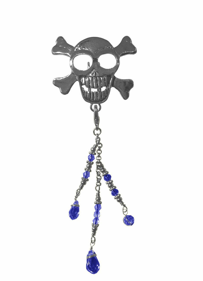 Hair Hook Silver Skull with Bead Charm Ponytail Holder front view