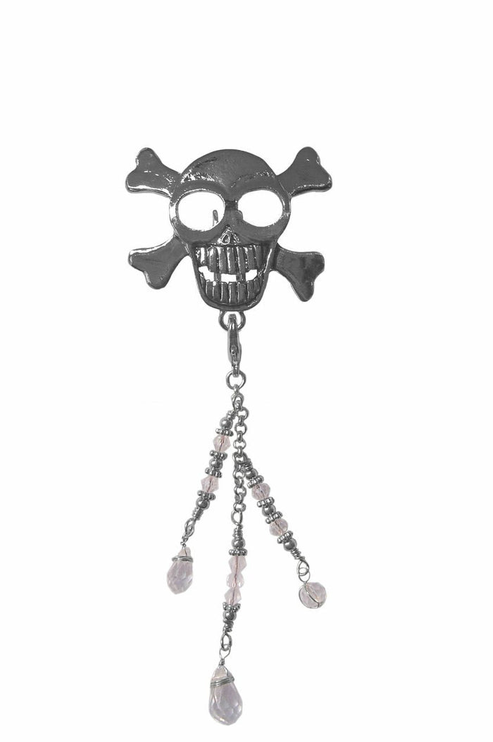 Hair Hook Silver Skull with Bead Charm Ponytail Holder front view