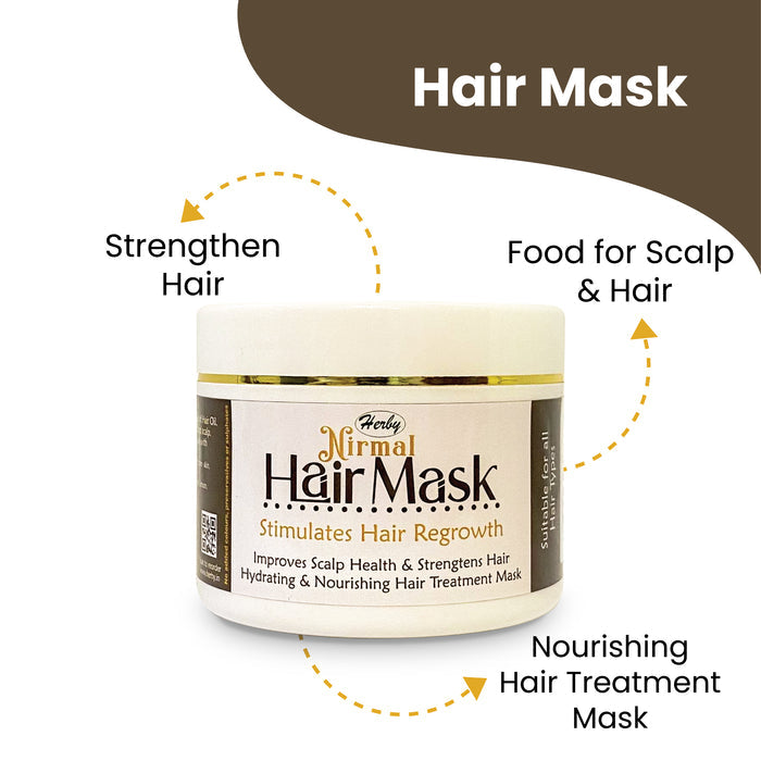 Herby Hair Mask feature graphic highlighting stronger hair, scalp nourishment and moisturizing hair treatment care.
