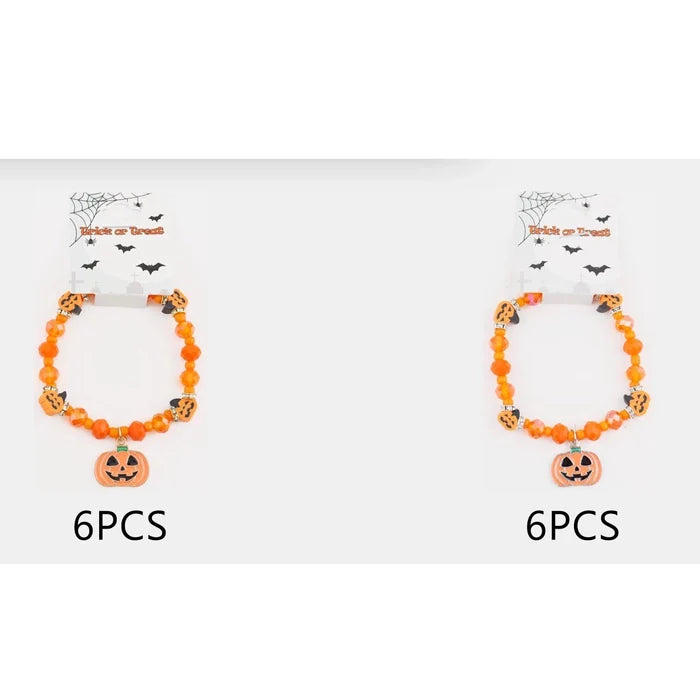 Halloween Beaded Stretch Bracelet with Pumpkin Charm & Rhinestone Spacers (CB3077)