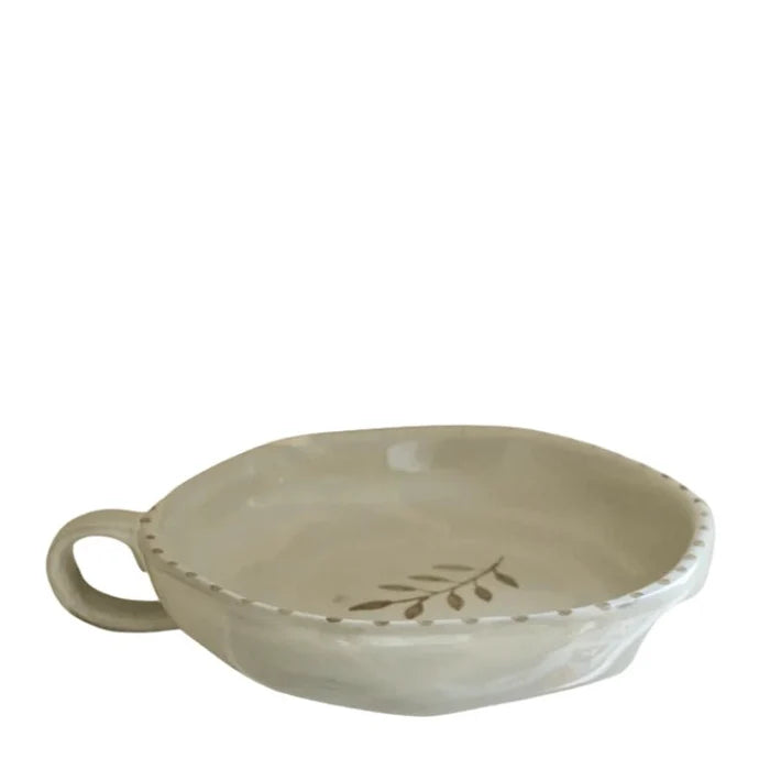 Hand-painted Ceramic Botanical Dish with Handle