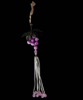 Handcrafted Chanhua thread-wrapped purple grape pendant with green leaves and a long white beaded tassel ornament.